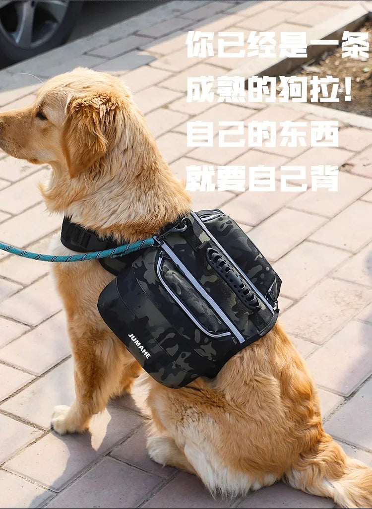 Pet Supplies Outdoor Dog Backpack Oxford Fabric Double Snack Bag Medium Large Dog Tactical Bag Waterproof Reflective Saddle Bag