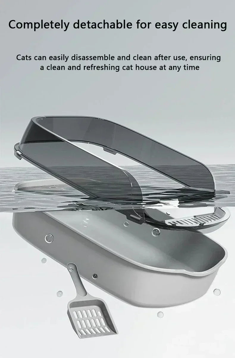 Cat Litter Box Semi Enclosed Design Large Capacity Splashproof Cover Easy Clean Non Stick Cat Toilet with Litter Scoop for Cats