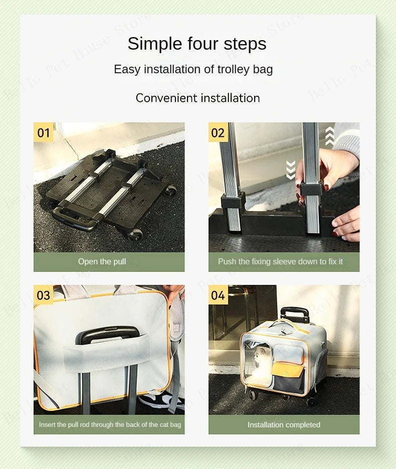 Cat Carrier Bag Pet Trolley Case Small Dog Luggage Bags Portable Cat Backpack Pushable Shoulder/portable/diagonal Bag Detachable