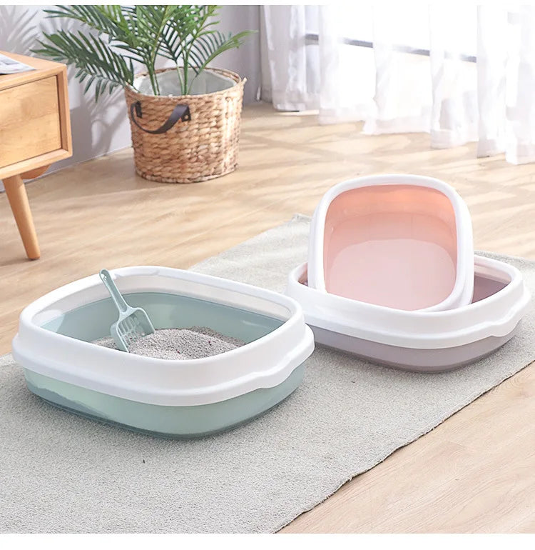Oval Kitten Litter Box with High Walls - Thickened PP Semi-Enclosed Design Anti-Scatter Tray for Baby Cats Easy Clean