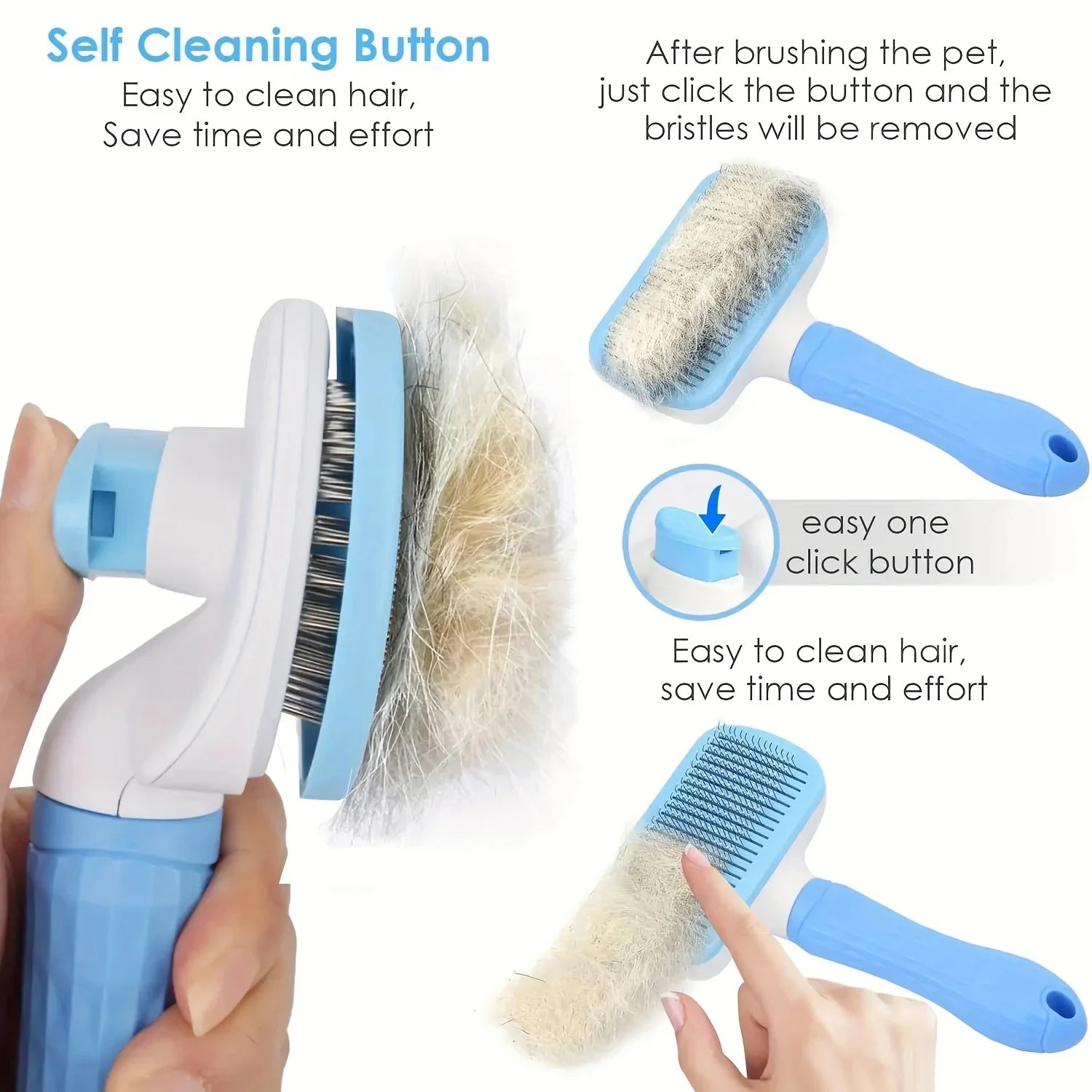 Pet Grooming Brush Gentle Deshedding Massage Comb with One-Click Hair Removal Dog Grooming for Dogs & Cats Easy-Clean