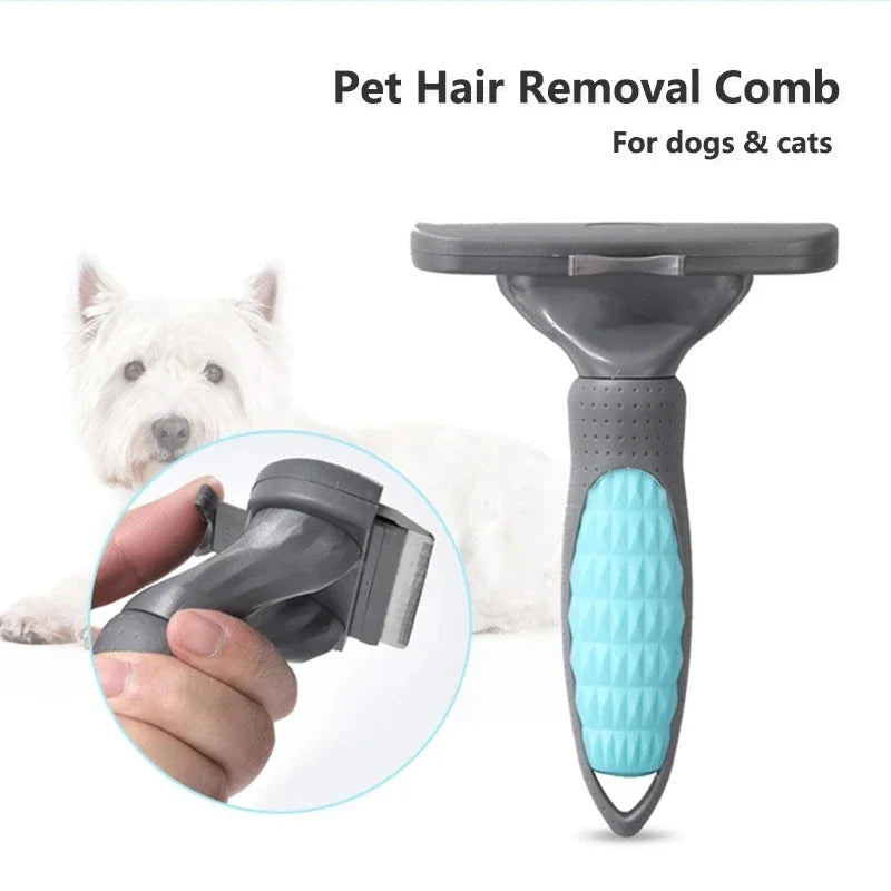 Pet Grooming Brush - Double Sided Shedding and Dematting Undercoat Rake Comb for Dogs and Cats,Extra Wide, Blue