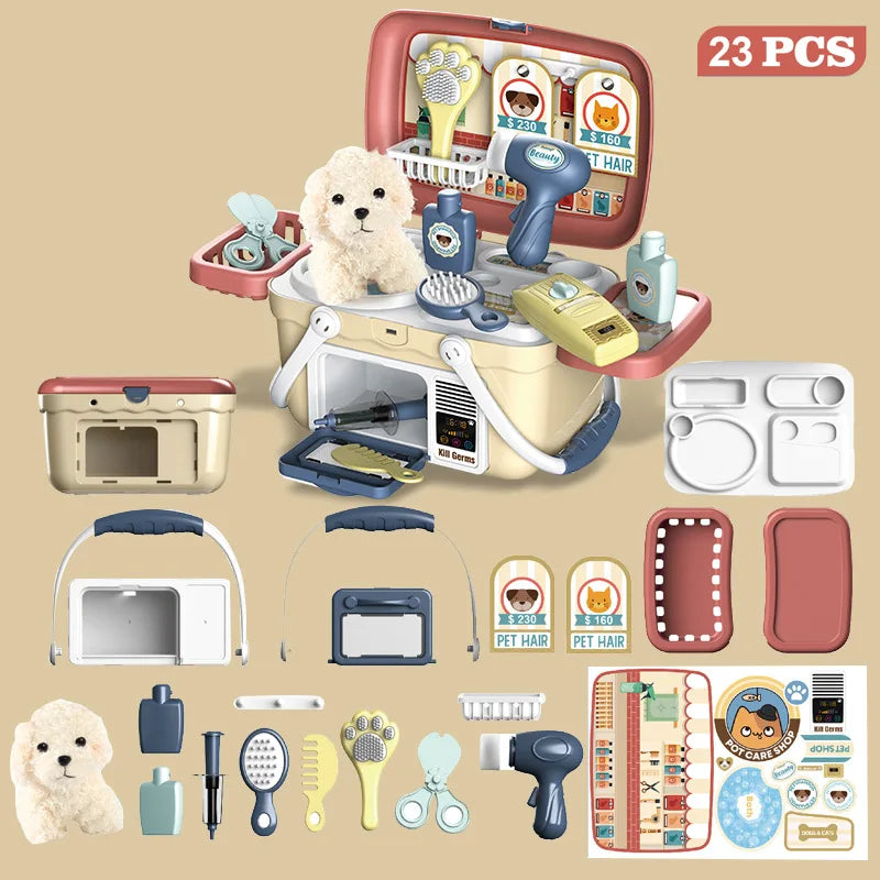Pretend Play Puppy Pet Care Playset with Stuffed Dog Plush for Toddlers Doctor Play Veterinarian Kit Toys for Kids Girls with