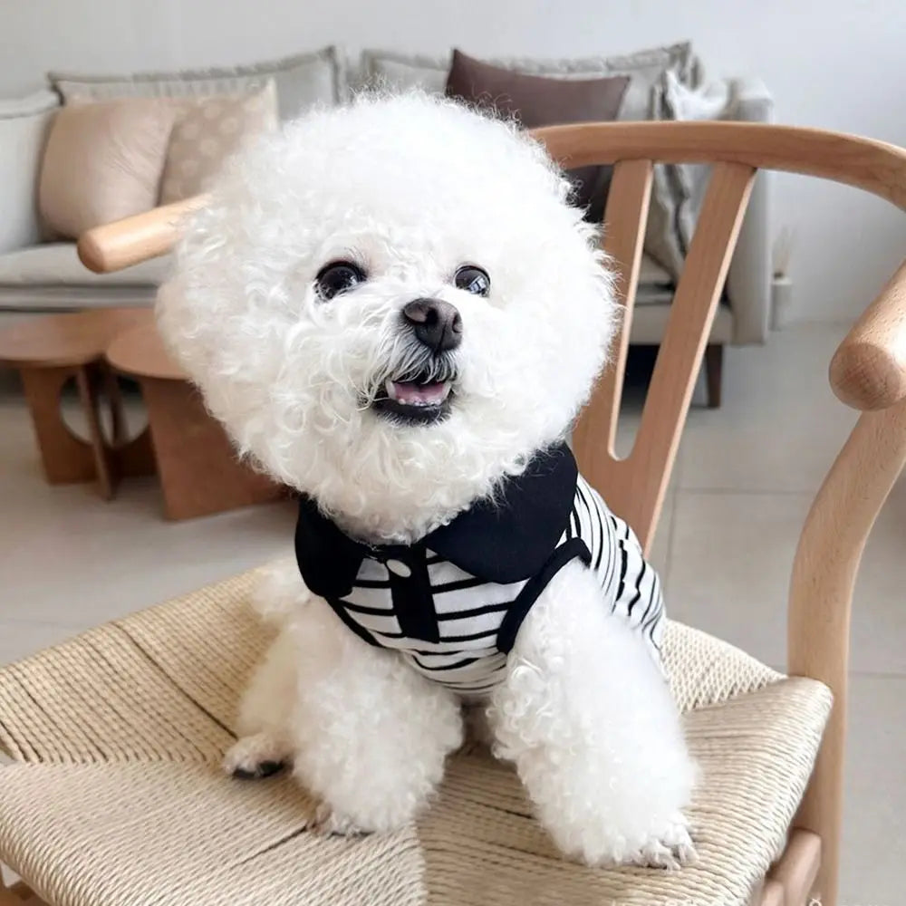 Pet Couple Outfits Cute Dog Striped T-shirts Soft Breathable Pet Skirt Thin Design Cat Lapel Dresses for Puppy Kittens