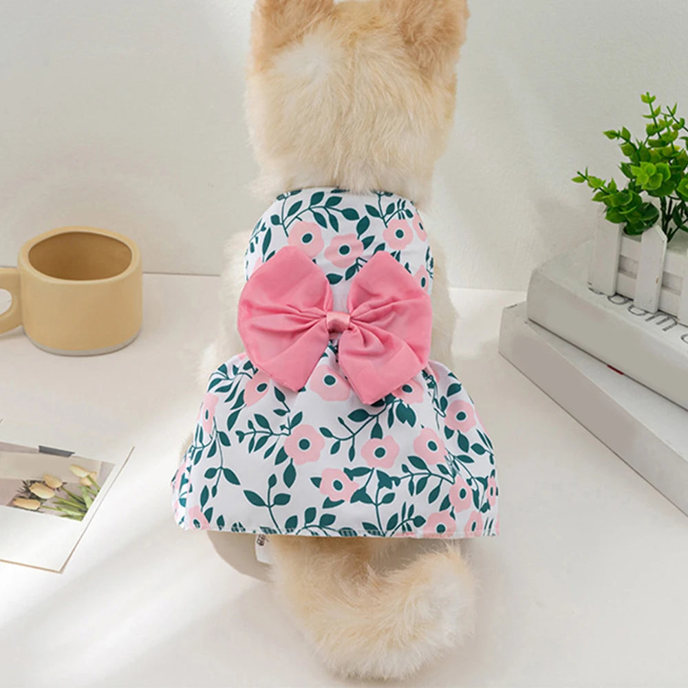 1PC Dog Dresses for Small Pet Girls Floral Puppy Dresses Dog Princess Bowknot Dress Cute Summer Outfits Cat Clothes