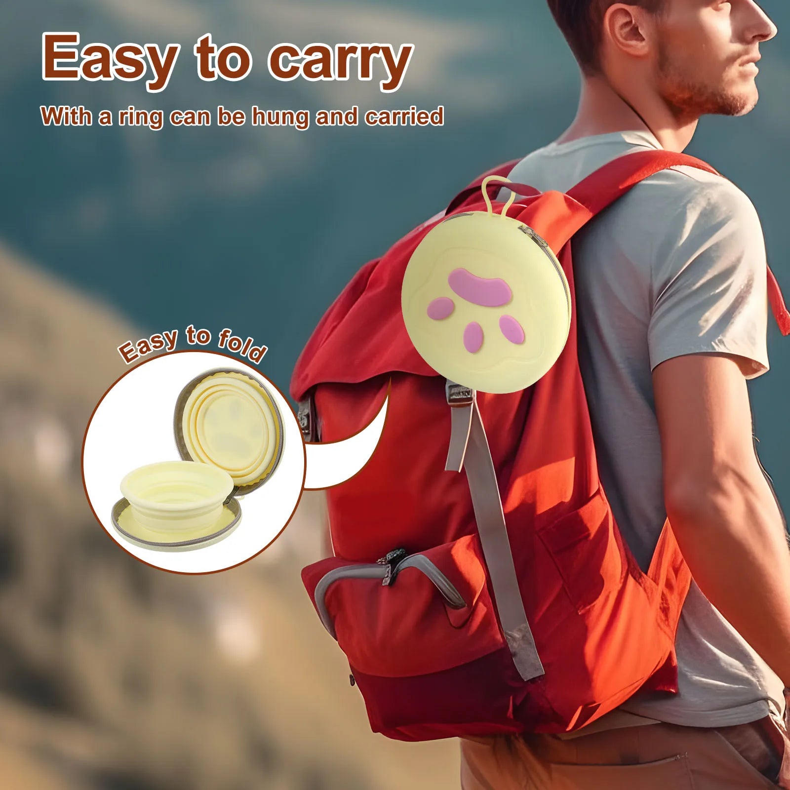 Foldable Pet Bowl Silicone Outdoor Portable Dog Bowl with Zipper Collapsible Cat Double Food Water Bowl for Walk Travel Camping