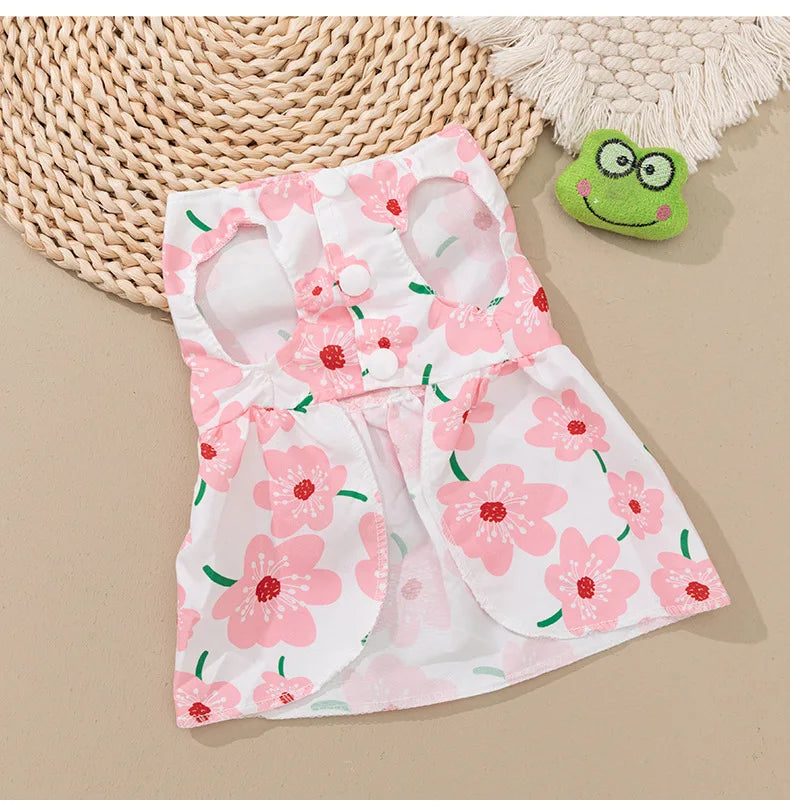 Pet clothing dress dog clothing dog print bow cartoon cute princess dress