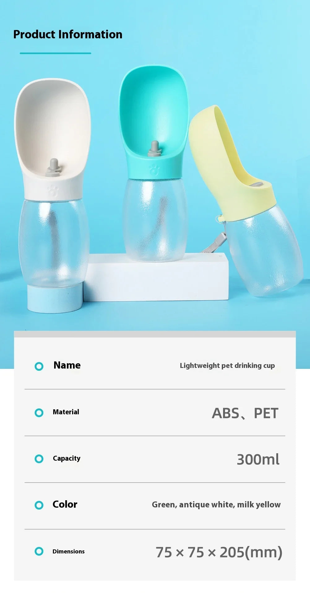 Portable Dog Cat Water Bottle Outdoor Leak Proof Travel Water Dispenser Lightweight Pets Drinking Supply for Hiking Walking