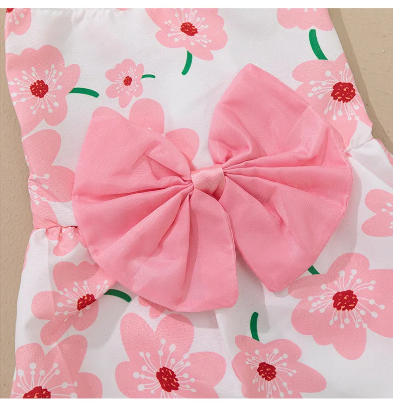 Pet clothing dress dog clothing dog print bow cartoon cute princess dress
