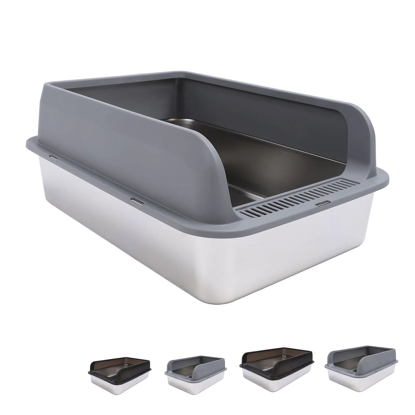 Stainless Steel Litter Box Anti Splashing Odorless Easy to Clean High Sides Semi Enclosed Cat Litter Box with Lid for Large Cats