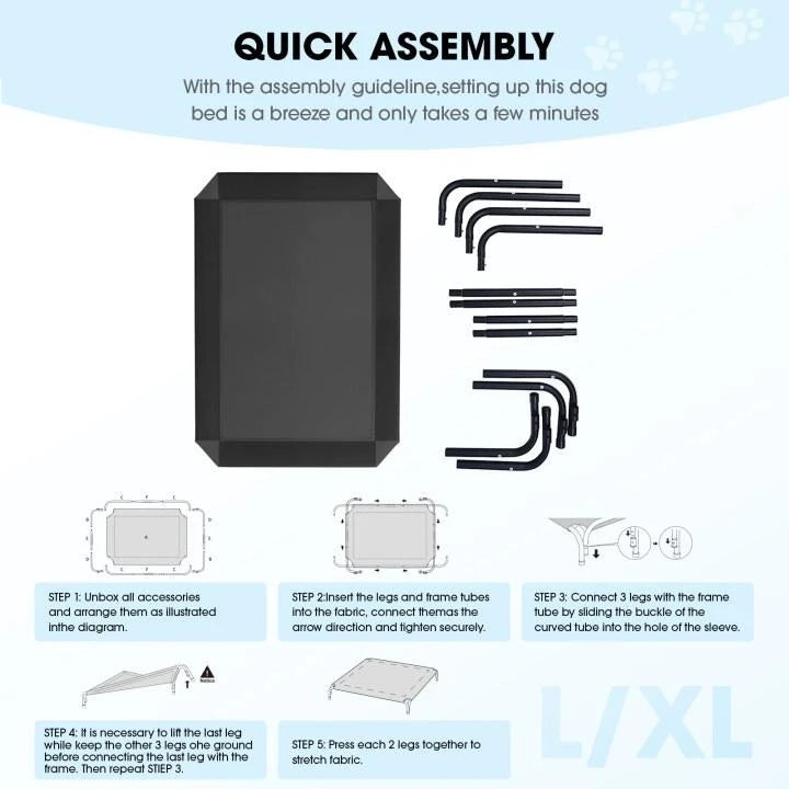 Elevated Dog Bed for Large Dogs Cooling Pet Cot Breathable Mesh Durable Frame Easy Clean Raised Pet Bed Indoor Outdoor Home