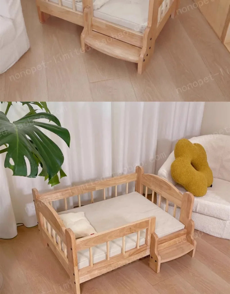 Pet Bed Moisture-proof Solid Wood Fence Cat Dog Nests Canvas Detachable Washpad Household Pet Furniture Supplies Decoration Beds