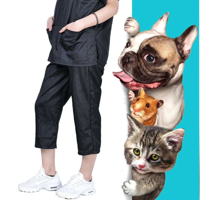 Pet Grooming Work Clothes Long Trousers Cropped Pants Waterproof Shorts Non Hair Stained Hair Salon Barber Shop Uniforms Y0517
