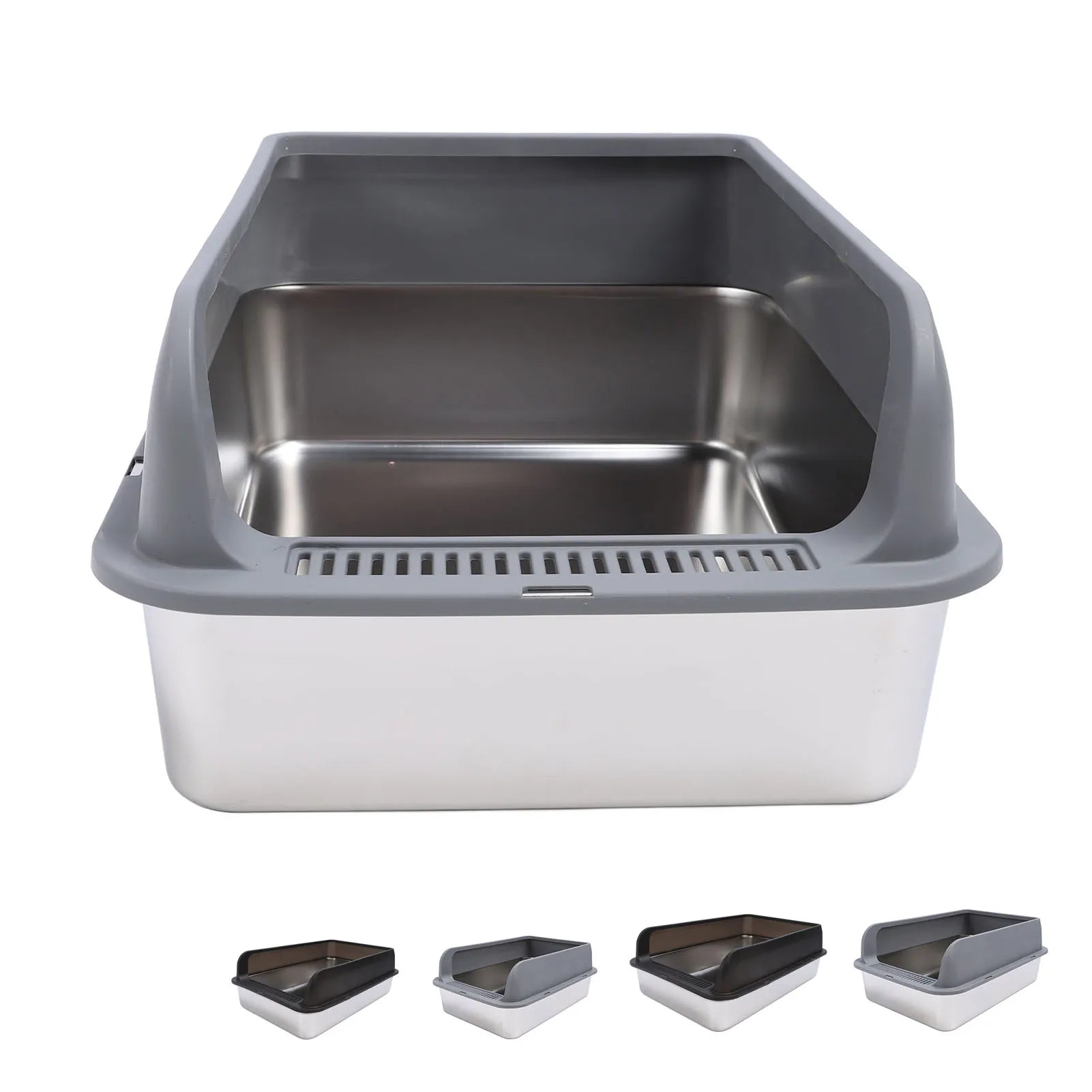 Stainless Steel Litter Box Anti Splashing Odorless Easy to Clean High Sides Semi Enclosed Cat Litter Box with Lid for Large Cats