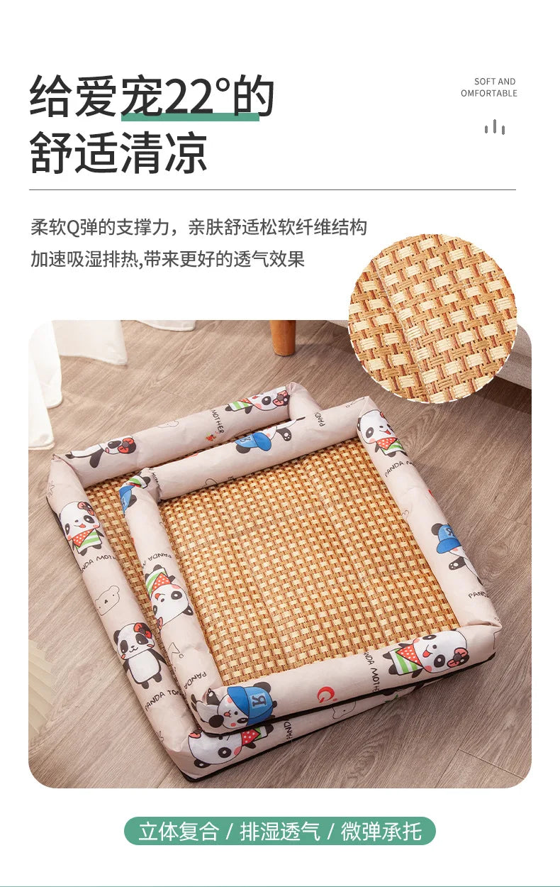 Pet Cat Beds Summer Pet Cooling Mat Pad Lightweight Breathable Rattan Pet Bed Cooling Ice Nest for Small Animal Dogs Mat