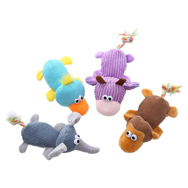Plush Squeaky Dog Toys with Knotted Tails Soft Animal Chew Toys for Puppies Teething Safe Fun Interactive Play Pet Molar Toy
