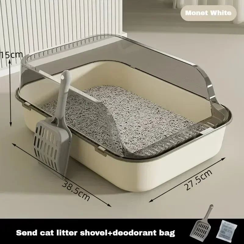 Cat Litter Box High Side Thicken Semi Enclosed Splashproof with Removable Scoop Large Capacity Easy Clean Cat Toilet Supplies