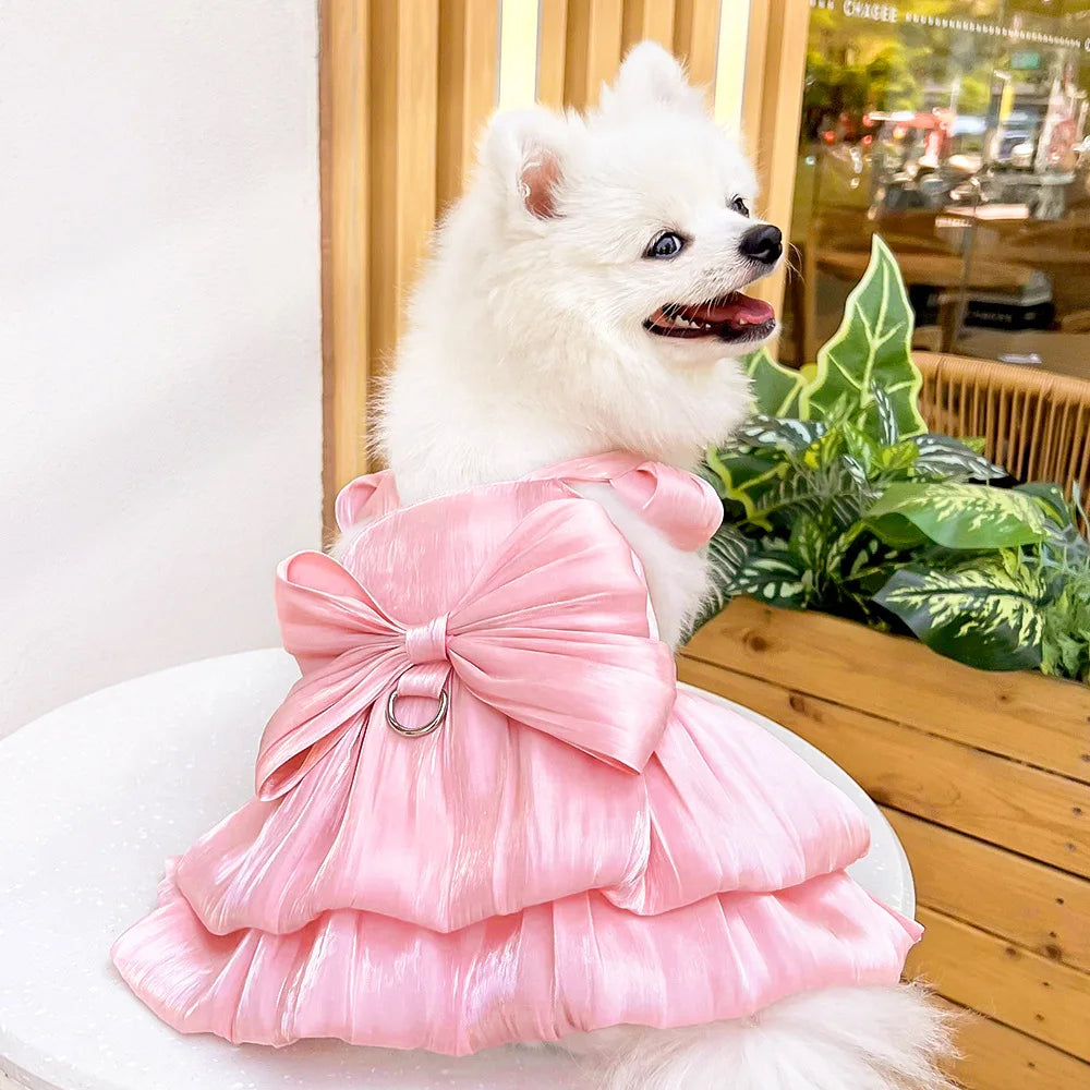 Dog Dress Girl Dog Clothes Pet Apparel Doggie Pink Bowknot Tulle Cat Sequin Clothing Pup Dresses Doggy Attire Birthday