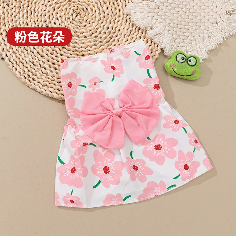 Pet clothing dress dog clothing dog print bow cartoon cute princess dress