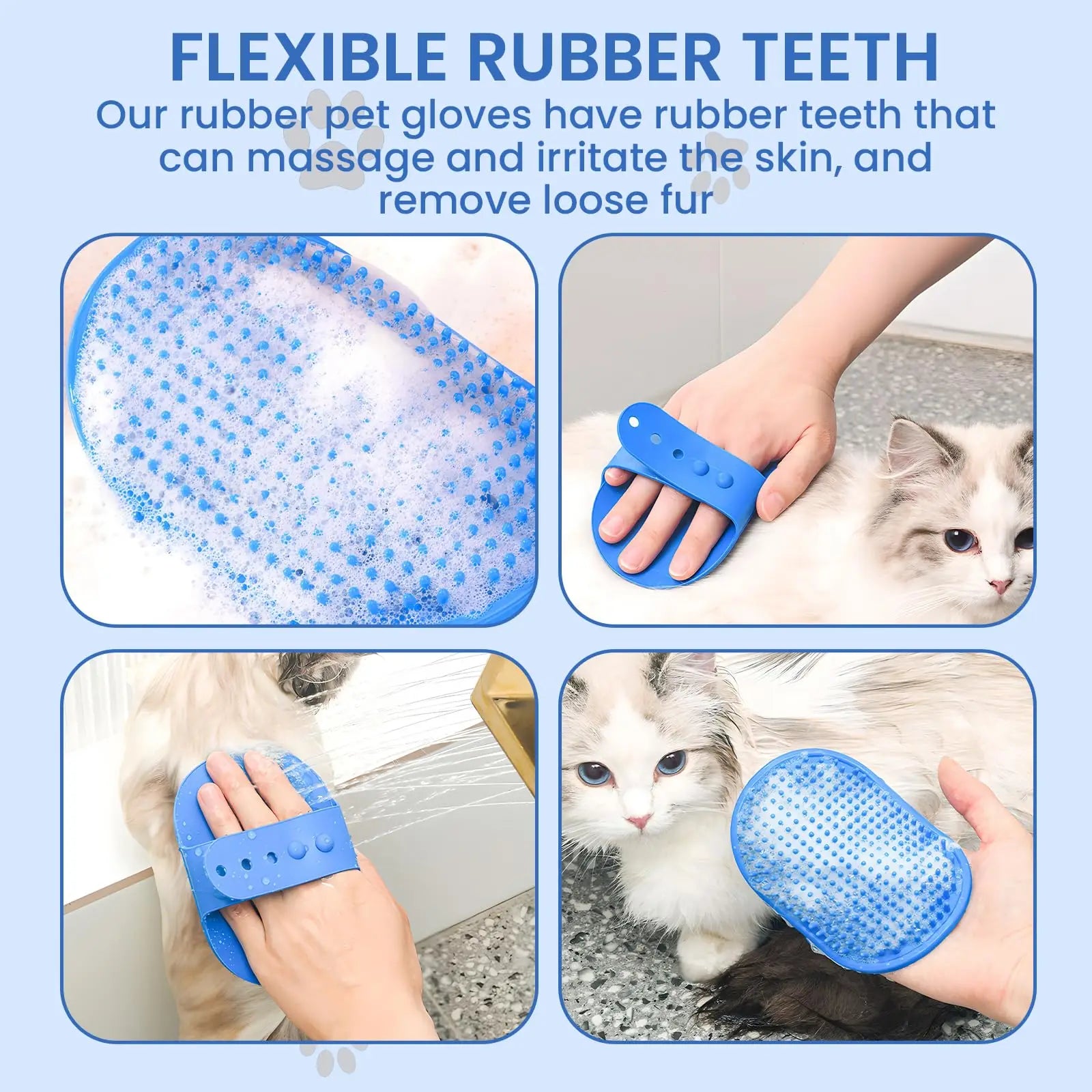 Dog Grooming Glove, Pet Bath Brush with Adjustable Ring Handle, Rubber Massage Grooming Comb for Short Haired Dogs Cats
