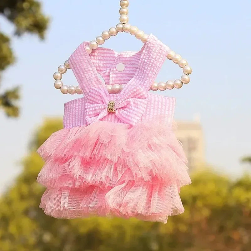 Dog Summer Dress Pet Cat New Pink Tulle Dress Girl Jean Dress Skirt Puppy Go Out Clothes For Small Medium Dogs