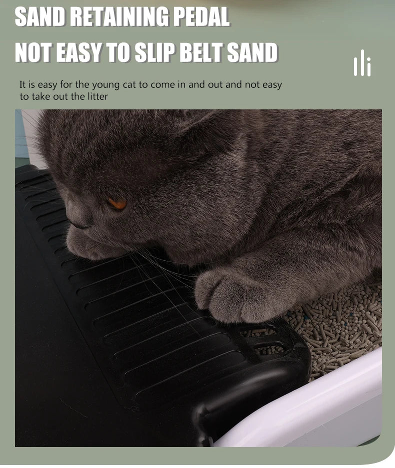 Cat Litter Box, Large Semi-enclosed Cat Toilet, Plastic Large Space, High Fence Cat Litter Box, Pet Supplies