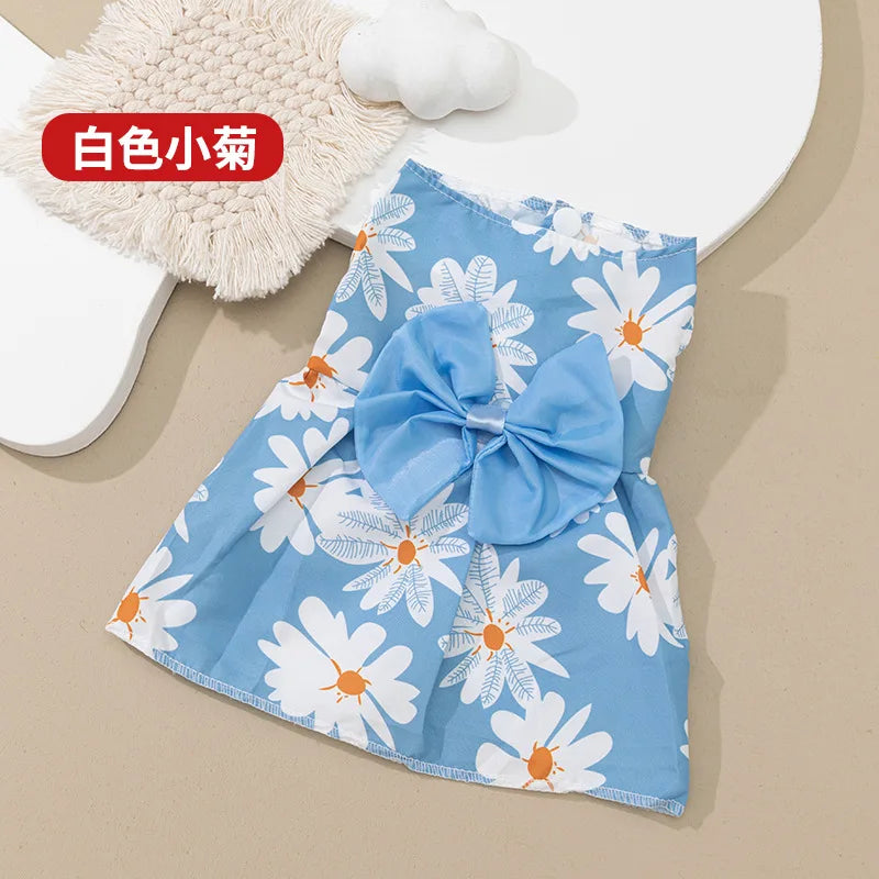 Pet clothing dress dog clothing dog print bow cartoon cute princess dress