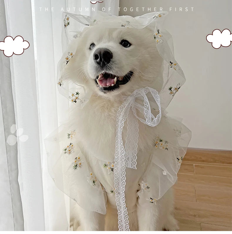 Dog Dress Breathable Wedding Party Clothes Dress Skirt for Small Medium Large Dogs Hat Headdress Pet Wedding Elegant Accessories