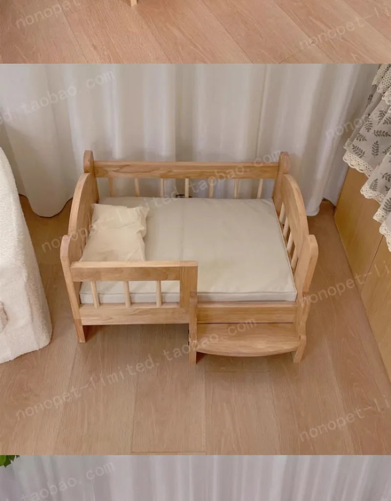 Pet Bed Moisture-proof Solid Wood Fence Cat Dog Nests Canvas Detachable Washpad Household Pet Furniture Supplies Decoration Beds