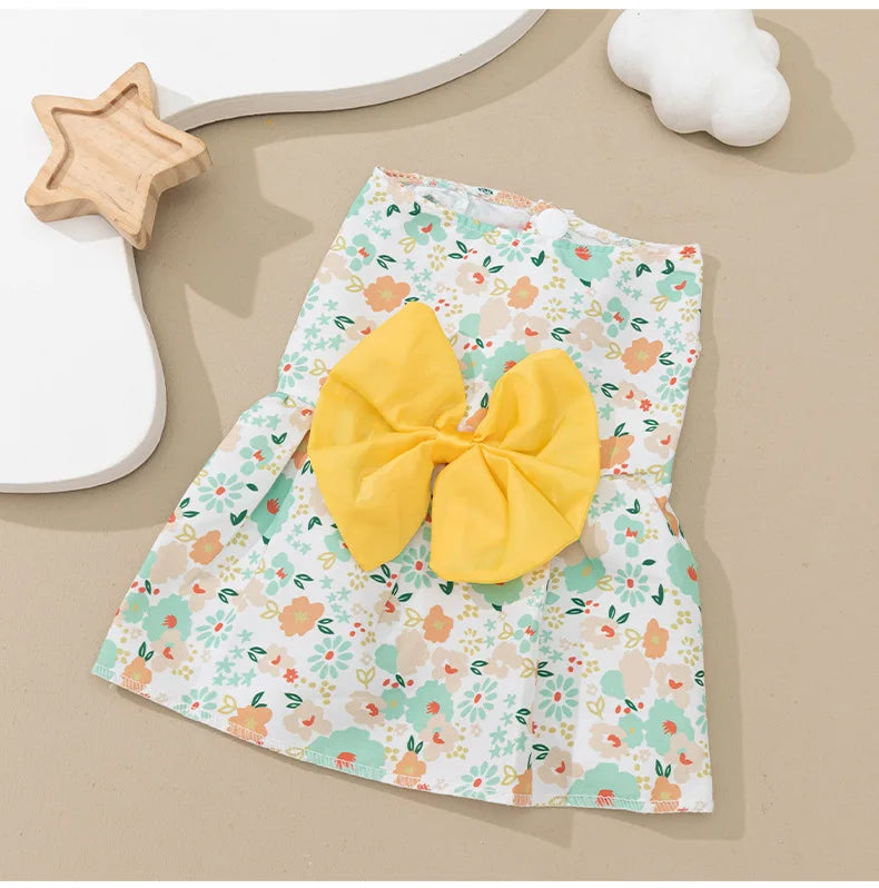 Pet clothing dress dog clothing dog print bow cartoon cute princess dress