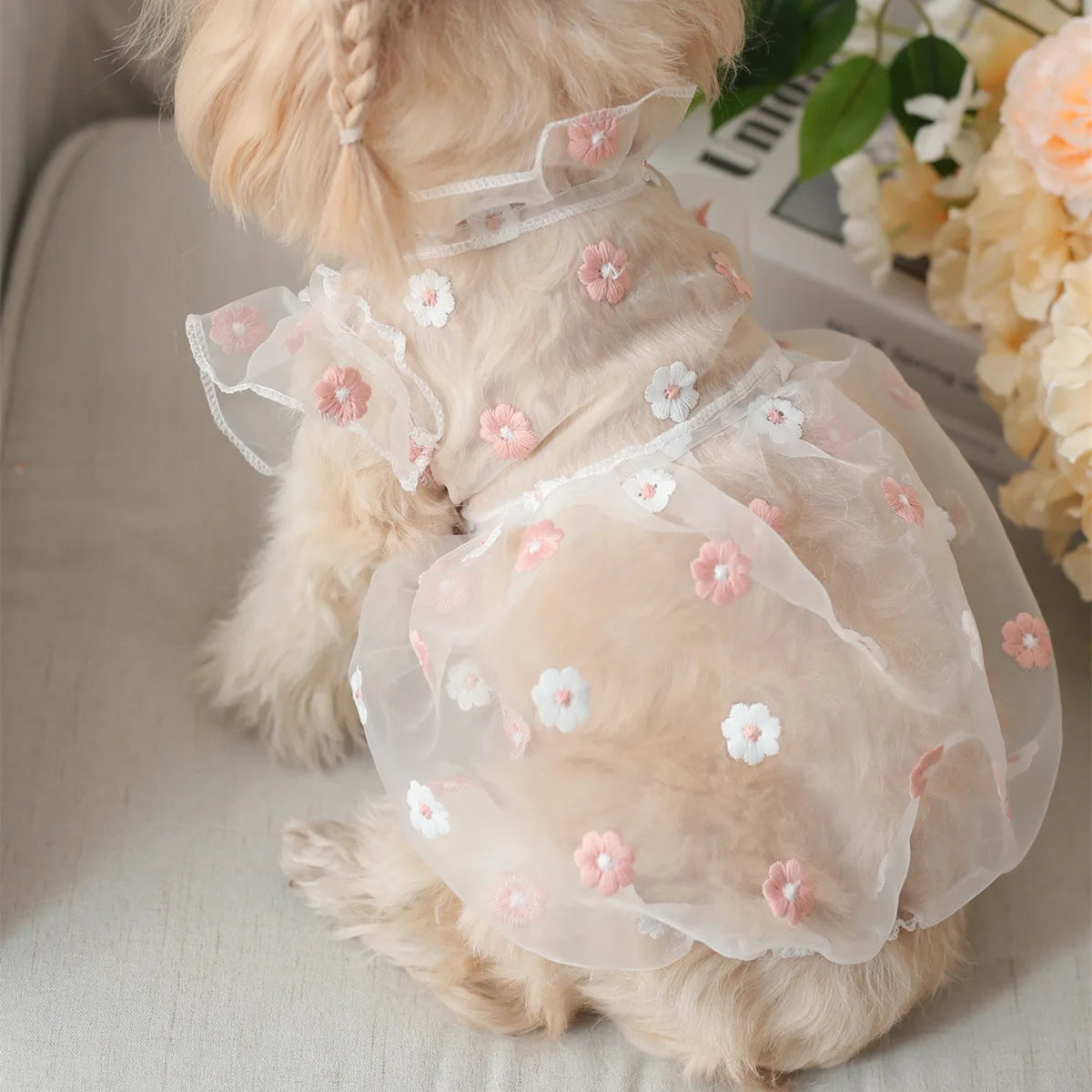 Pet Puppy Organza Embroidered Dasiy Pet Dress Summer Fashion Dog Teddy Cat Dress Chihuahua Pet Clothing