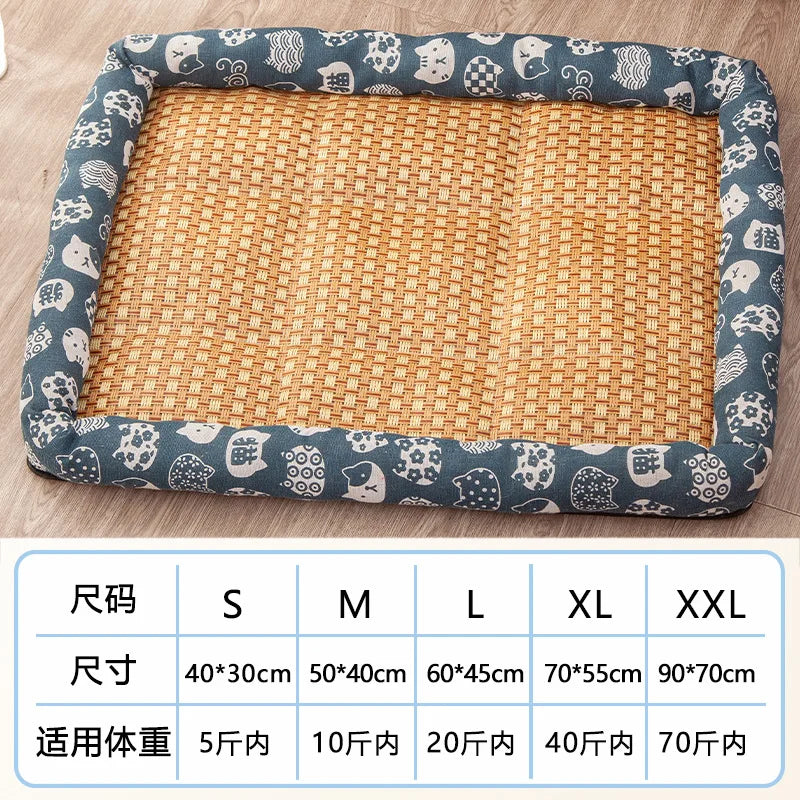 Pet Cat Beds Summer Pet Cooling Mat Pad Lightweight Breathable Rattan Pet Bed Cooling Ice Nest for Small Animal Dogs Mat