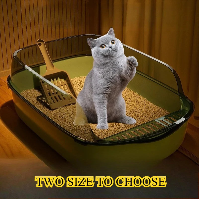 Cat Litter Box Semi Enclosed Design Large Capacity Splashproof Cover Easy Clean Non Stick Cat Toilet with Litter Scoop for Cats