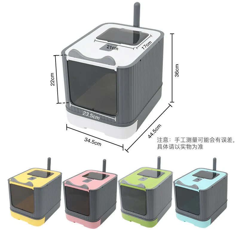 Extra Large Enclosed Cat Litter Box Top Entry Litter Tray with Drawer Design Anti Splash Hooded Toilet with Odor Sealing