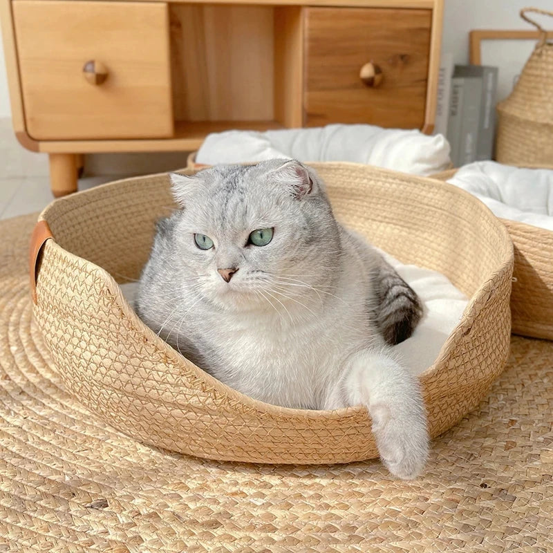 Pet Bed Kennel for Cat Puppy Dog Beds Sofa Handmade Bamboo Weaving Cat Cozy Nest Pet Accessaries