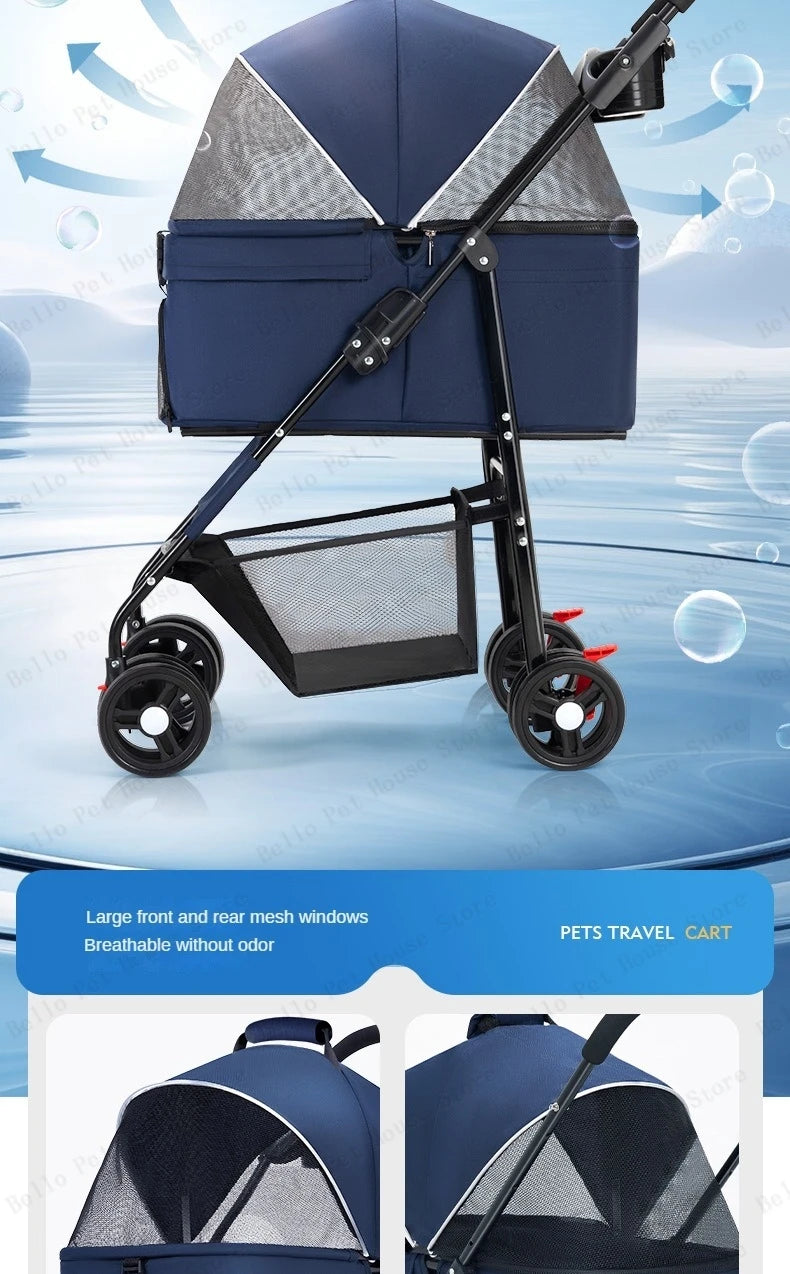 Portable Outdoor Pet Stroller Foldable and Separable Travel Pet Stroller Large Basket Pet Bag Cat and Dog Supplies