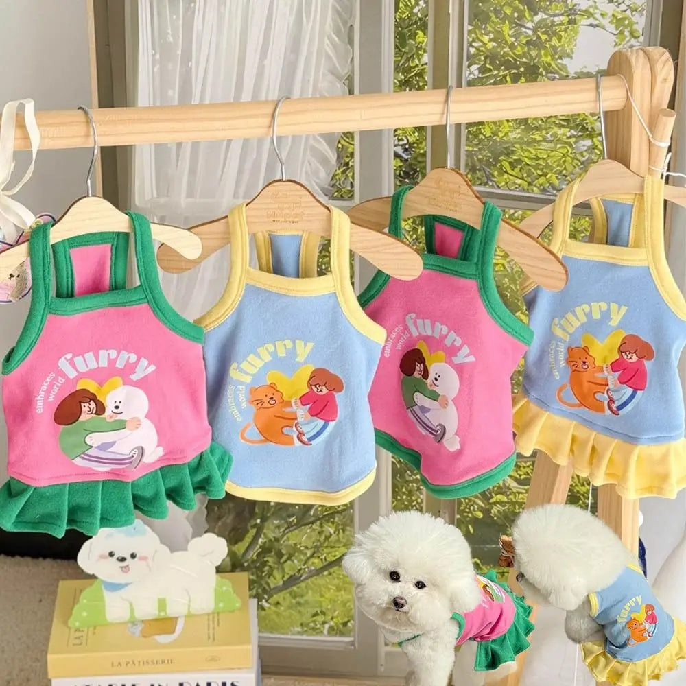 Pet Dresses Thin Strap Dogs Vest Comfortable Fabric Printed Design Puppy Camisole Breathable Soft Small Dog Cat Dress Puppy