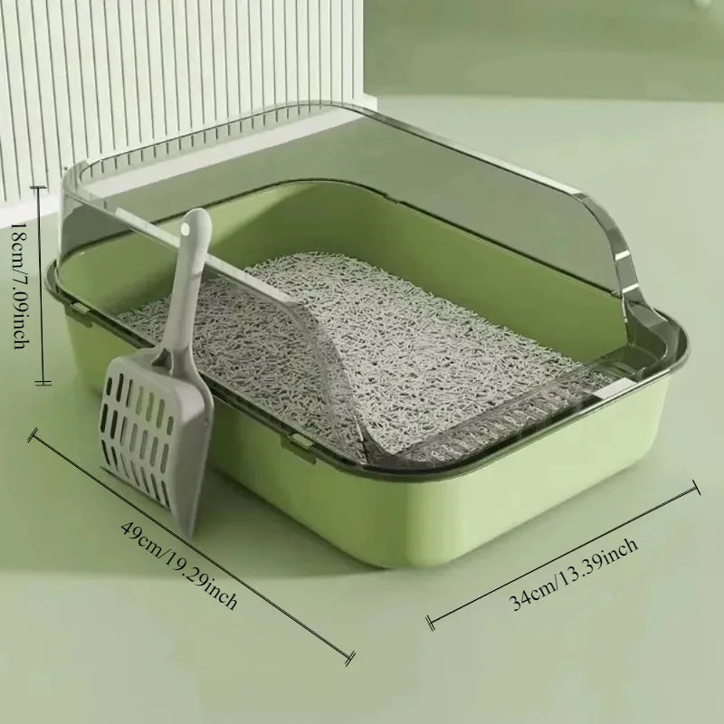 Cat Litter Box Semi Enclosed Design Large Capacity Splashproof Cover Easy Clean Non Stick Cat Toilet with Litter Scoop for Cats