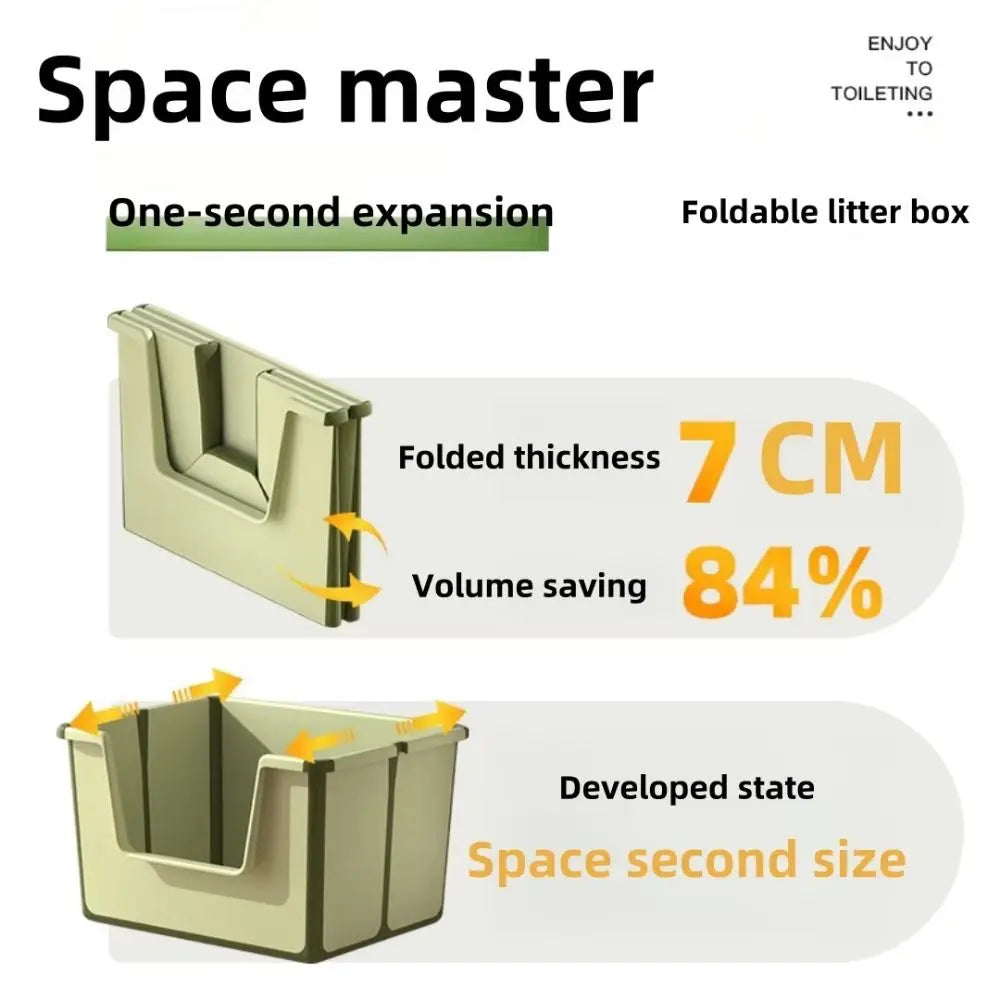 Large Capacity Foldable Cat Litter Box High Sides Splashproof Semi-Closed Litter Box with Scoop Removable Scoop Low Entry