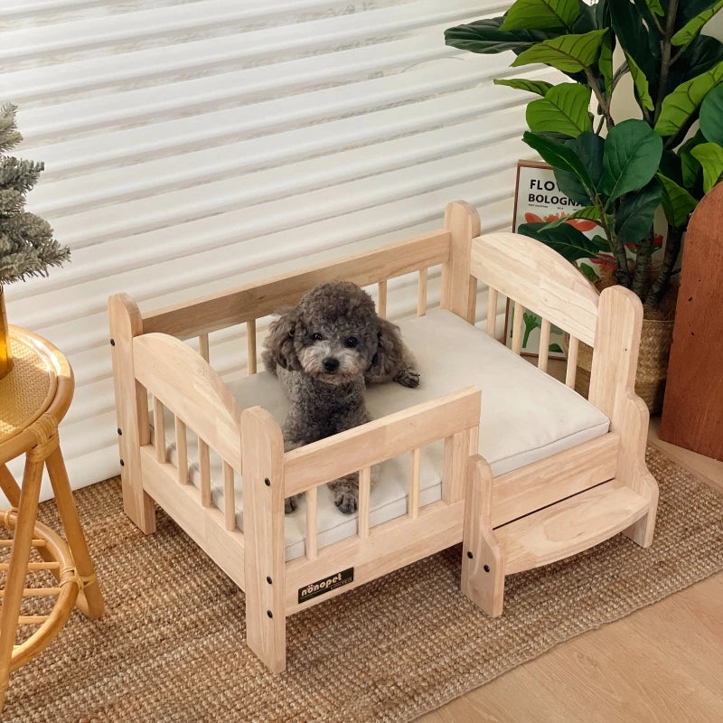 Pet Bed Moisture-proof Solid Wood Fence Cat Dog Nests Canvas Detachable Washpad Household Pet Furniture Supplies Decoration Beds
