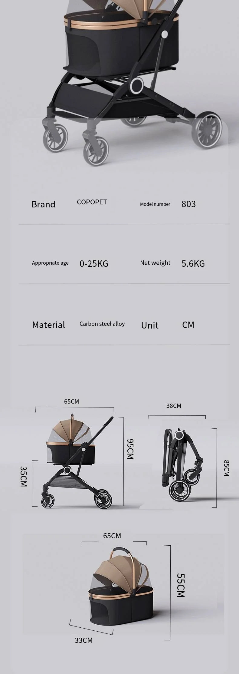 2025 Pet Stroller, Lightweight and Foldable, with Detachable Bags for Dogs, Cats, Teddy Bears, and Small Outdoor Pet Carts