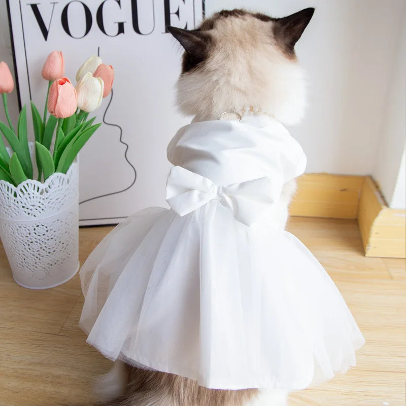 Pet Wedding Clothing Cat Spring Summer Thin White Retro Flower Dress Princess Wedding Dress Suitable for Small and Medium Dogs