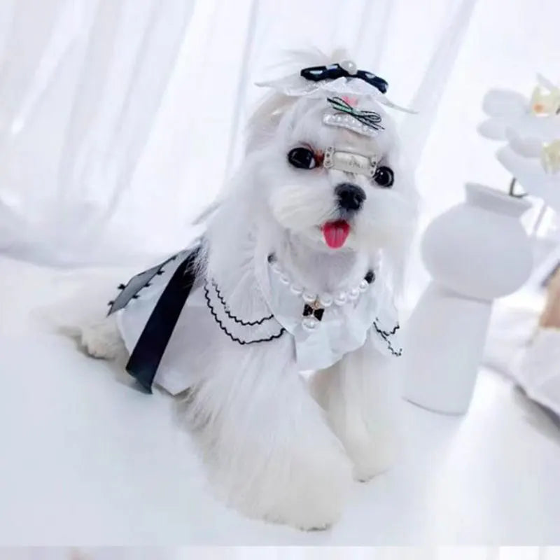 Cat Dress Clothes Pet Dog Bowknot Wedding Suit Dress Cat Dog Dress Teddy Gauze Skirt Puppy Clothes Pomeranian Cat Princess Skirt