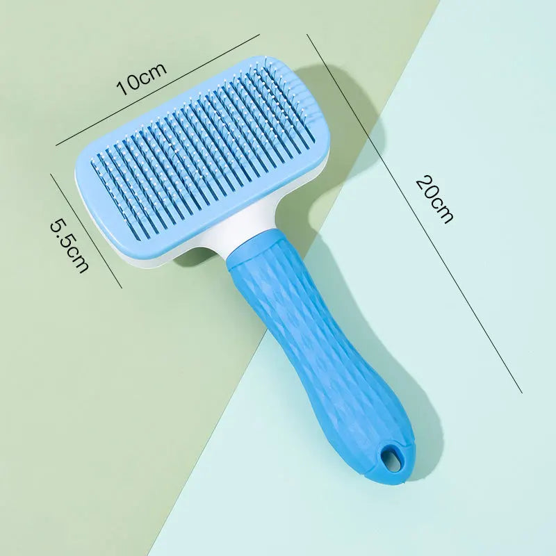 One-Push Pet Grooming Brush: Shedding Tool with Stainless Steel Teeth & Round Head - Hair Removal & Massage Comb for Furry Pets