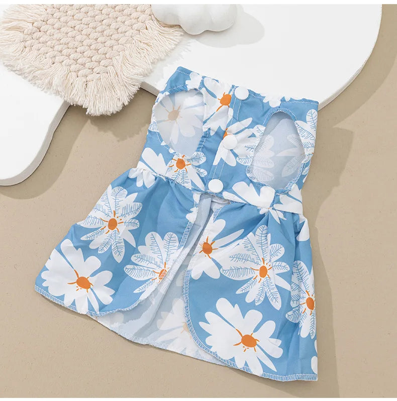 Pet clothing dress dog clothing dog print bow cartoon cute princess dress