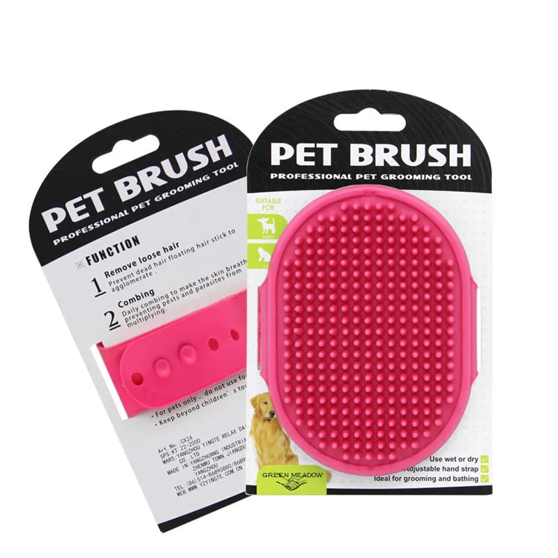 Dog Grooming Glove, Pet Bath Brush with Adjustable Ring Handle, Rubber Massage Grooming Comb for Short Haired Dogs Cats