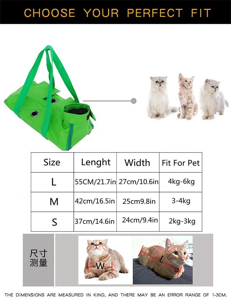 Portable and foldable pet carrying bag for cats, anti-scratch and bite, fixed cat bag for vaccination.