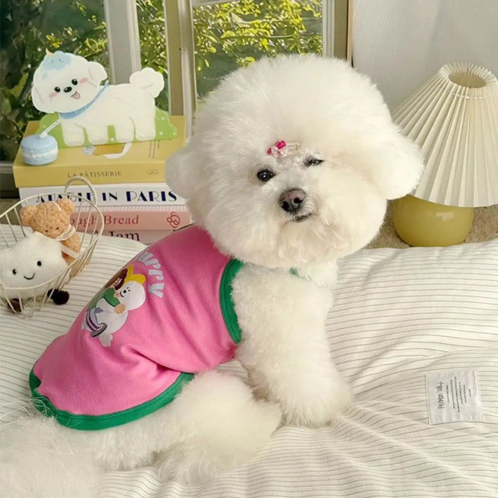 1 Pc Fashion Printed Design Thin Strap Dogs Vest Comfortable Fabric Small Pet Dress Spring Summer Puppy Wearing Costume