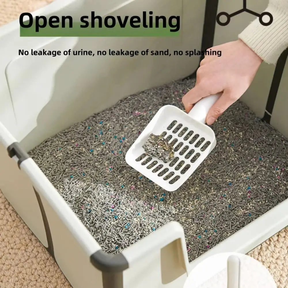 Large Capacity Foldable Cat Litter Box High Sides Removable Scoop Semi-Closed Litter Box with Scoop Open Top Low Entry