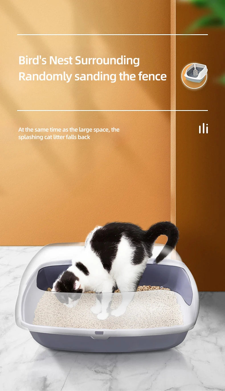 HOOPETCat Litter Box Large Capacity Litter Pan Semi-enclosed Pet LitterLitter Box Kitty Supplies Cat Potty Open Cat Litter Box